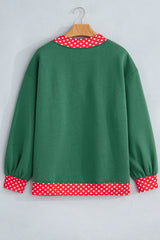 Dark Green Colorblock Polka Dot Contrast Trim Oversized Sweatshirt