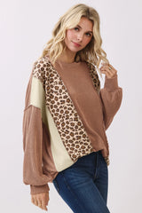 DUNE Leopard Print Colorblock Ribbed Knit Top