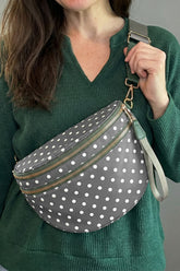 Blackish Green Retro Polka Dot Print Double Zip Crossbody Bag