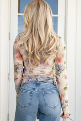 Apricot Floral Mesh Thumbhole Long Sleeve Slim Top