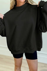 Black Solid Color Oversized Mock Neck Sweatshirt
