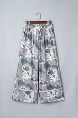 Brown Camouflage Print Contrast Lace-up Raw Edge Pocketed Loose Pants