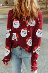 Red Sequin Santa Claus Graphic Patch Application Sweatshirt