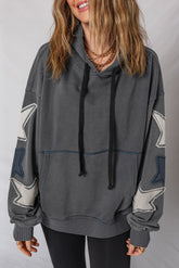 Carbon Grey Star Patched Kangaroo Pocket Vintage Hoodie