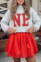 Fiery Red U Neck Long Sleeve Fit and Flare Short Dress
