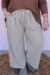 Black Stripe Plus Size Tie Waist Loose Pants