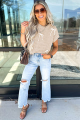 Parchment Bowknot Applique Cap Sleeve Sweater