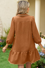 Desert Gold Quarter Zip Collar Bracelet Sleeve Textured Mini Dress