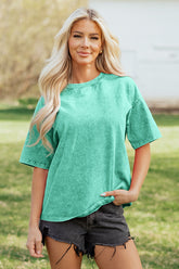 Mint Green Solid Color Cotton Mineral Washed Oversize Tee