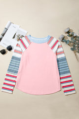 Pink Striped Colorblock Long Sleeve Top