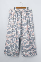 Khaki Camouflage Print Patch Pockets Ankle-Length Plus Size Pants