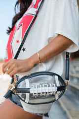 Black Football Contrast Trim Tassel Decor Clear Shoulder Bag