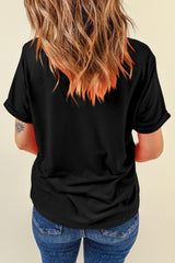 Black Santa Claus Leopard Bow Heat Transfer Printing Crew Neck Casual T Shirt