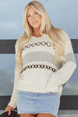 Parchment Contrast Stitch Detail V Neck Drop Shoulder Sweater