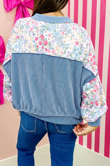 Multicolour Floral Print Round Neck Long Sleeve Top