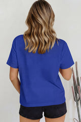 Dark Blue Solid Color High Neck Oversize Tee