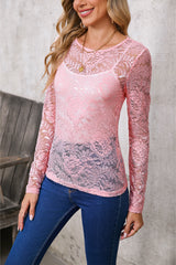 Blossom Floral Lace Sheer Long Sleeve Top