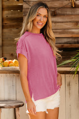 Bonbon Textured Knit Exposed Stitching T-shirt