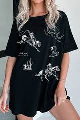 Black Western Cowboy Print Oversized Tunic Tee
