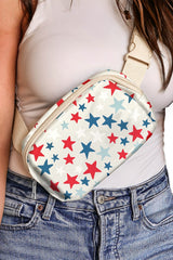 White Star Printed Buckle Strap Flag Day Crossbody Bag