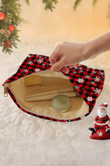 Fiery Red Plaid Christmas Snowflake Print Cosmetic Bag