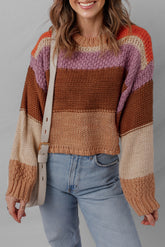 Multicolour Cropped Colorblock Drop Shoulder Knitted Sweater