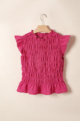 Red Plaid Shirred Ruffle Trim Tank Top