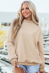 Apricot Oversize Drop Shoulder Reversible Mock Neck Sweatshirt