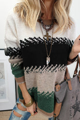 Black Stylish Color Block Pattern Drop Shoulder Sweater