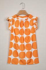 Yellow Polka Dot Print Frilled Round Neck Shift Tank Top