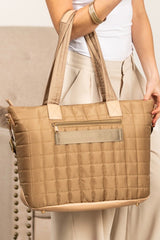 Camel Quilted Patchwork Large Tote Bag and Clutch 2pcs Set