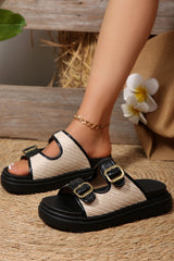 Black Woven Two Band Buckle Slippers