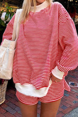 Pink Stripe Oversize Mock Neck Sweatshirt and Shorts Set