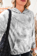 Gray Camouflage Maple Leaf Print Kangaroo Pocket Oversized Hoodie