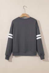 Dark Grey Preppy Striped Sleeve Loose Sweatshirt