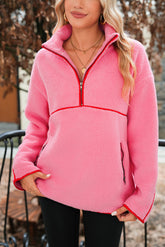 Strawberry Pink Long Sleeve Kangaroo Pocket Sweatshirt