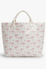 White Sweet Bow Flower Printed Sleek Vilnyl Tote Bag