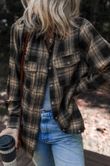 Multicolour Retro Plaid Double Flap Pocket Brushed Shacket