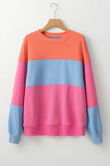Bright Pink Colorblock Drop Shoulder Sweatshirt