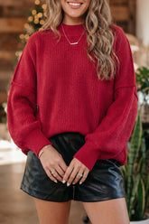 Red Dahlia Long Sleeve Ribbed Knit Stand Neck Regular Fit Sweater
