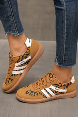 Thai Curry PU Leather Leopard Patchwork Contrast Detail Lace-up Shoes
