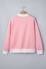 Pink High Neck Floral Patch Embroidery Long Sleeve Sweatshirt