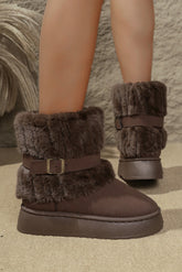 Dark Brown Faux Fur Plush Winter Snow Boots