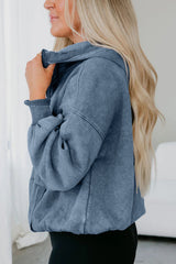 Ashleigh Blue Half Zip Kangaroo Pocket Mineral Wash Baggy Hoodie