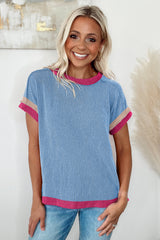 Sky Blue Textured Colorblock Round Neck T Shirt