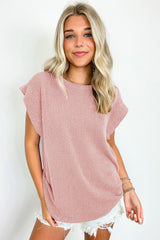 Sepia Rose Twisted Ribbed Textured Plain T Shirt