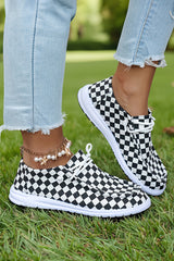 Color black Checkered Print Lace-up Detail Flat Shoes