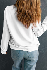 White Christmas Santa Claus Graphic Rhinestone Transfer Drop Shoulder Sweatshirt