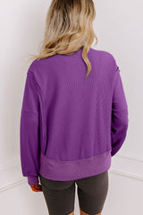 Orchid Mist Solid Color Raw Seam Patchwork Ribbed Drop Shoulder Sweatshirt