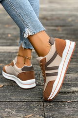Brown Varsity Color Block Patchwork Lace-up PU Leather Sneakers